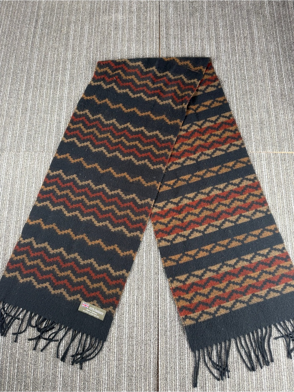 100% Cashmere Scarf- Made inScotland Navy with Chevron and Fringe